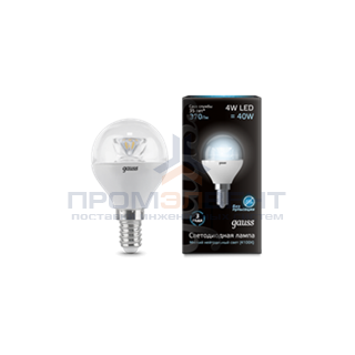 Лампа Gauss LED Globe Crystal Clear E14 4W 4100K 1/10/50