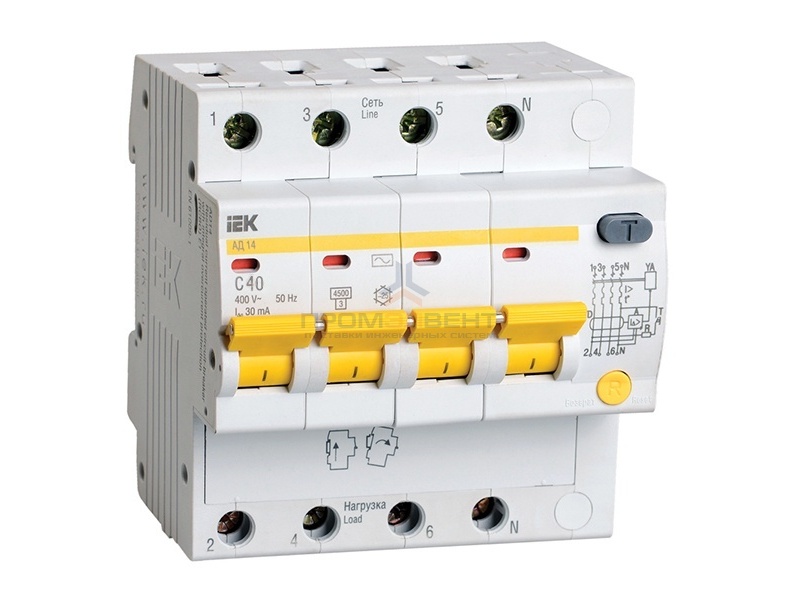 Дифференциальный автомат АД14 4Р 40А  30мА ИЭК